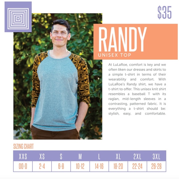 Used LulaRoe Randy unisex baseball style top (L) - Picture 9 of 10